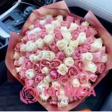 101 бело розовая Роза Эквадор "Мое солнышко"