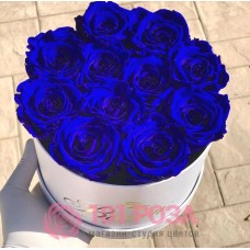 Синие Розы в шляпной коробке "Льдинки"