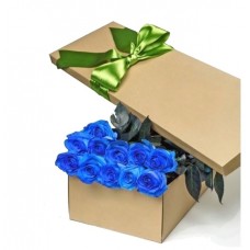 Синие Розы в шляпной коробке "Льдинки"
