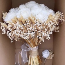 Букет невесты из белых Роз с пшеницей №111
