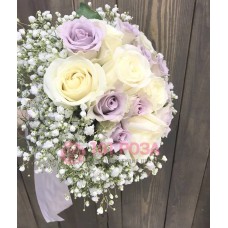 Букет невесты из сиреневых Роз и Гипсофилы №79