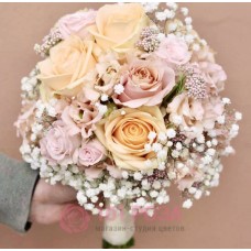 Букет невесты из кремовых Роз и Гипсофилы №135
